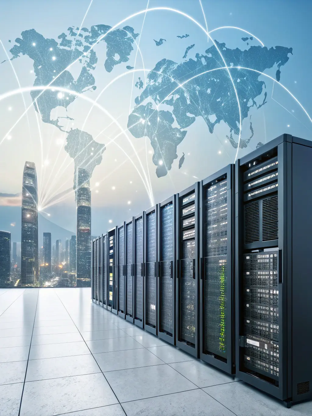 A map showing decentralized micro-data centers powered by solar and wind energy, highlighting their strategic locations and renewable energy sources.