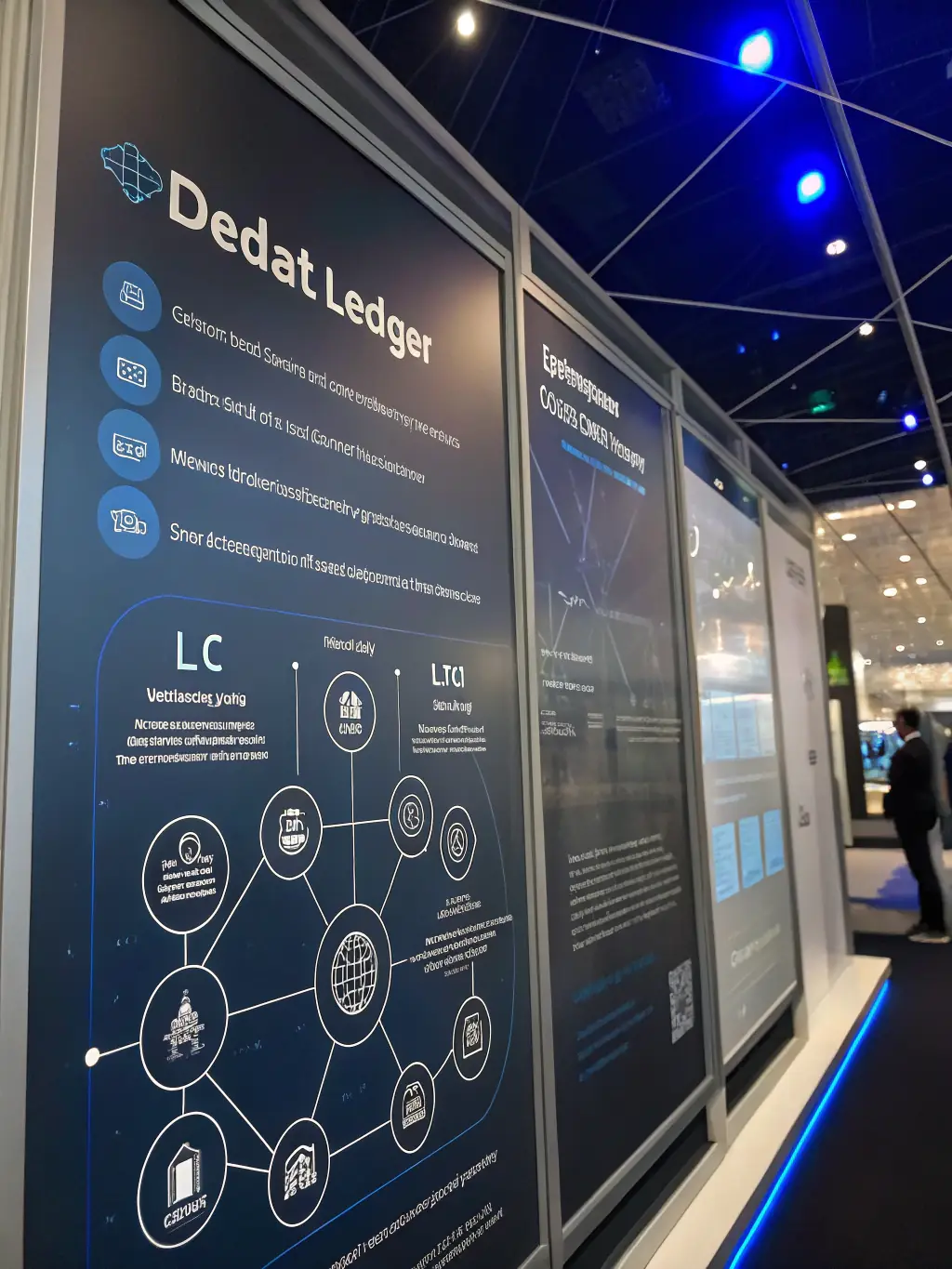 A blockchain ledger graphic with carbon emission data being recorded and verified, featuring interconnected blocks and green leaf icons to symbolize carbon offsetting.