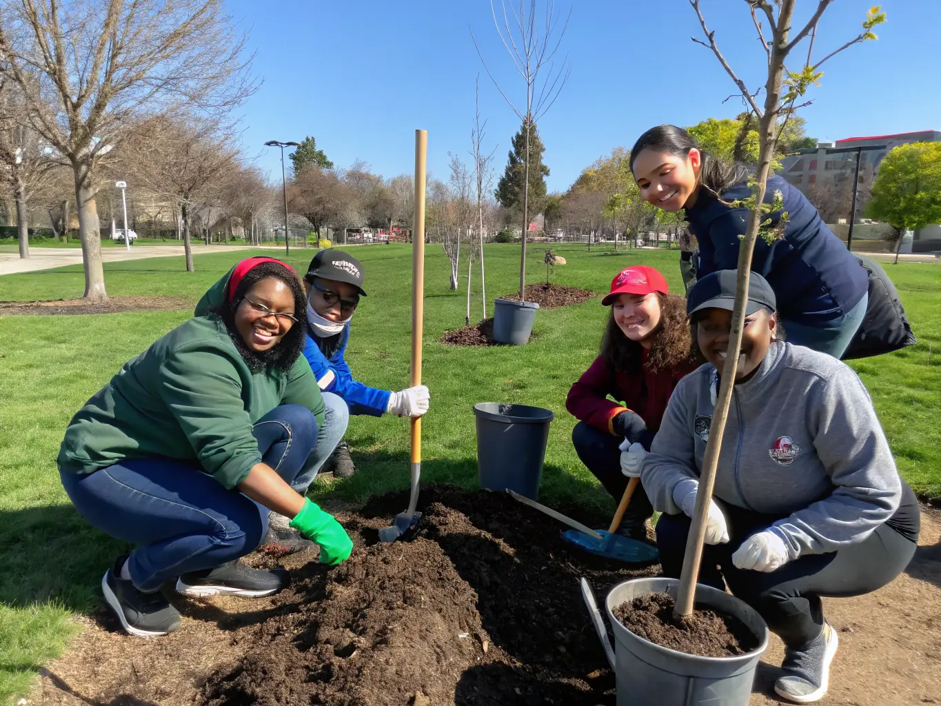 A group of Zero-Carbon employees participating in a tree-planting event, symbolizing the company's dedication to environmental conservation and community engagement.
